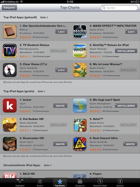 App Store Designanpassungen beim iPad neue Kategorie 