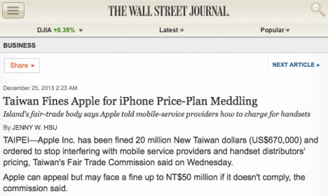 Apple Taiwan Verbot von Preisfestlegungen