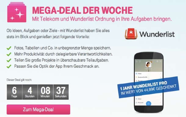 Deutsche Telekom schenkt Kunden 12 Monate Wunderlist Pro › Macerkopf