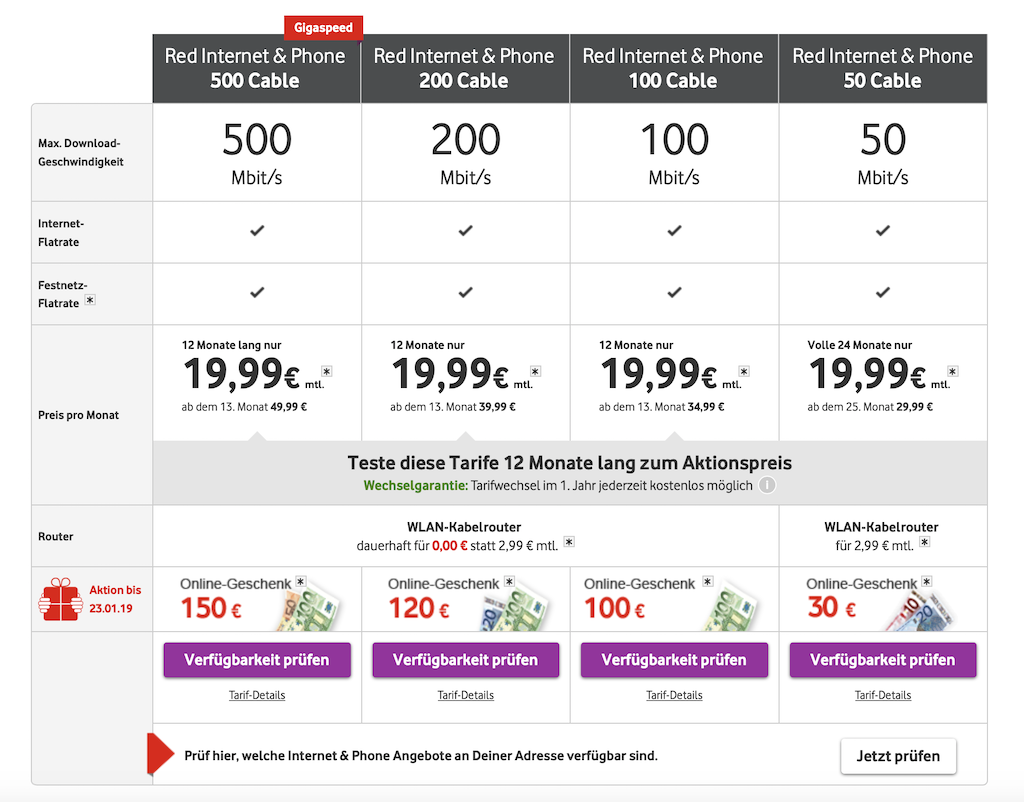 Vodafone Kabel Internet & Phone: alle Tarife nur 19,99 ...