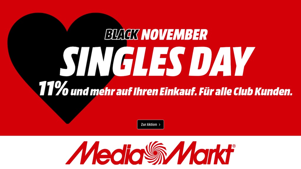 Singles Day Rabatt bei Media Markt bis zu 15 Prozent Rabatt auf fast