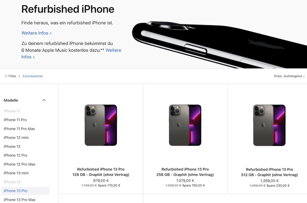 Apple bietet erstmals gebrauchte iPhone 13 Modelle im deutschen Refurbished Store an