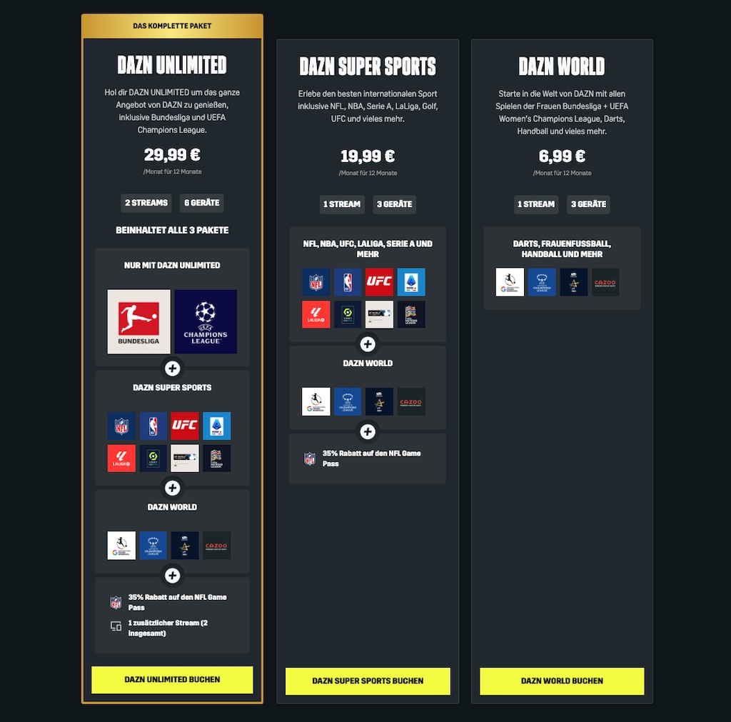 Beliebtes TOP DAZN: Veränderte Preisstruktur erzwingt teureres Fußballfans › für Abonnement Macerkopf
