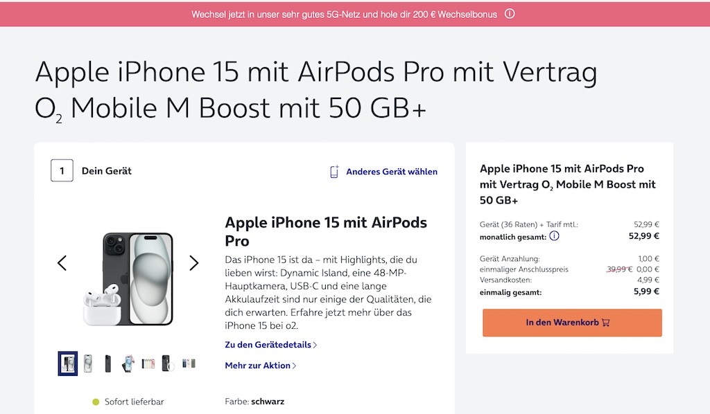 iPhone 15 + AirPods Pro 2 su o2 a solo 1€ (200€ bonus cambio gratuito) › ​​Macerkopf